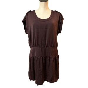 GAP Women’s Y2K Bubble Chocolate Brown Mini Dress size 14 Silky Satin Cap Sleeve